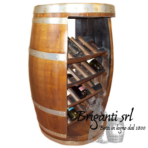 Espositore porta bottiglie da botte in legno